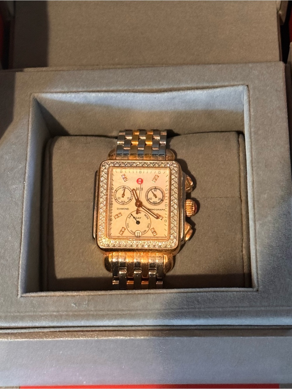 Michele Rose Gold and Silver Two-Tone Deco Chronograph Watch - Picture 4 of 9